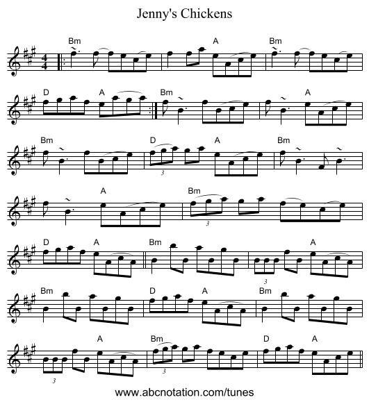 Jenny's Chickens - staff notation
