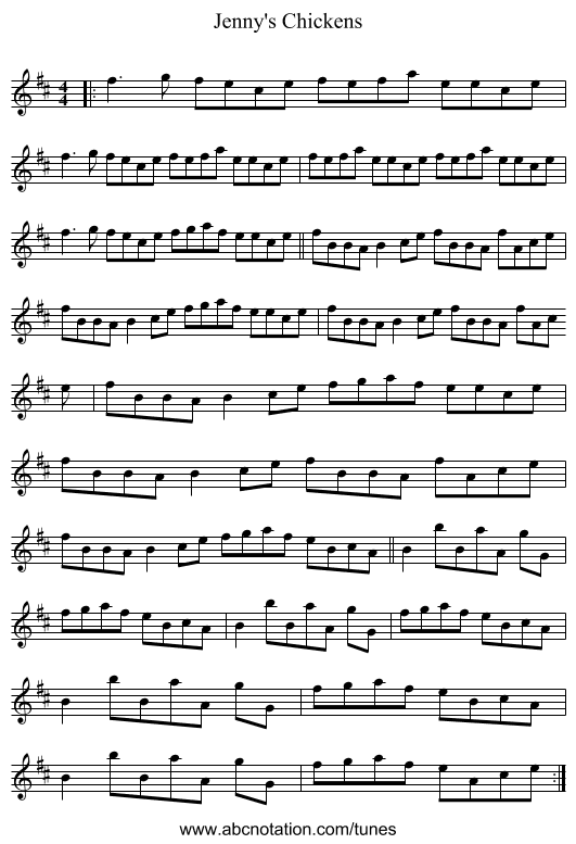 Jenny's Chickens - staff notation