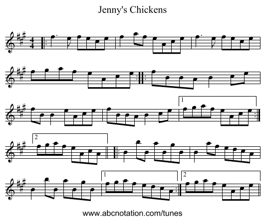 Jenny's Chickens - staff notation