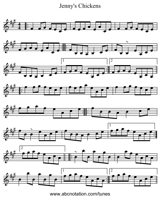 Jenny's Chickens - staff notation