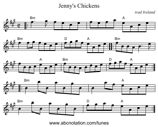Jenny's Chickens - staff notation