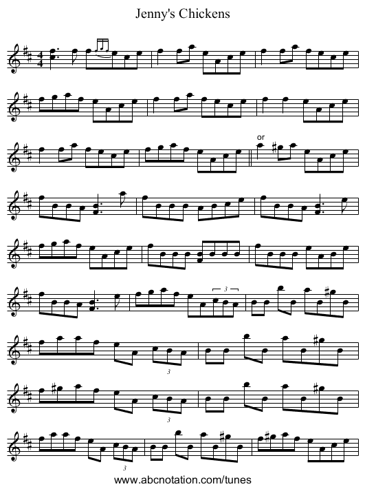 Jenny's Chickens - staff notation