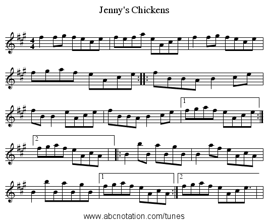 Jenny's Chickens - staff notation
