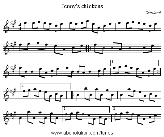 Jenny's chickens - staff notation