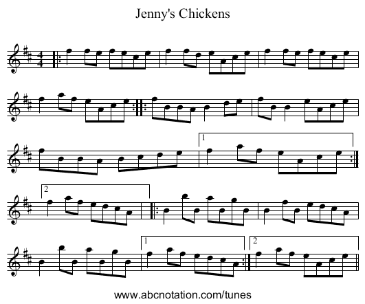 Jenny's Chickens - staff notation