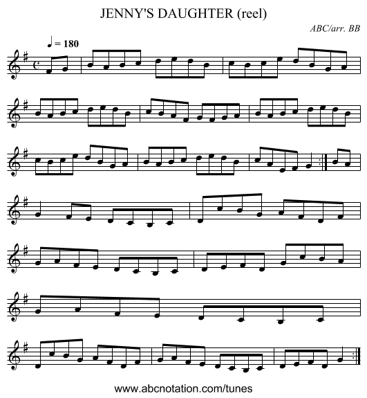 JENNY'S DAUGHTER (reel) - staff notation