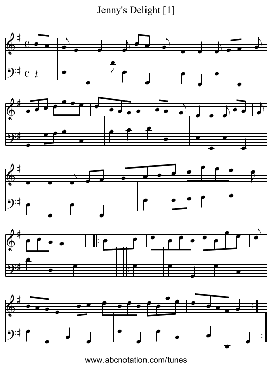 Jenny's Delight [1] - staff notation