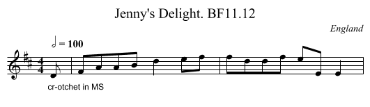 Jenny's Delight. BF11.12 - staff notation