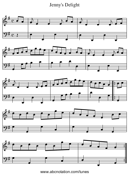 Jenny's Delight - staff notation