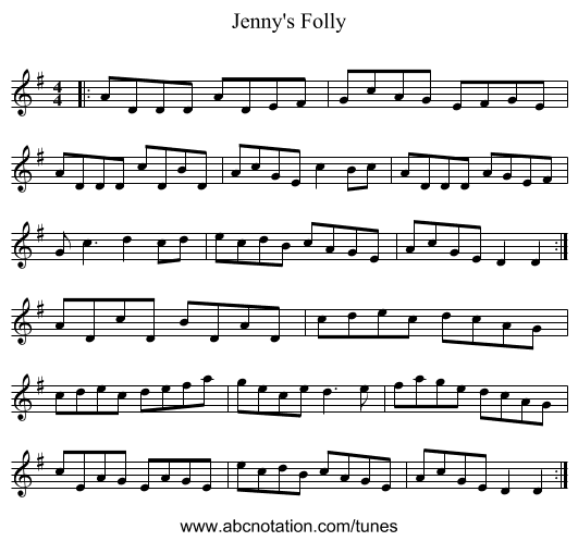 Jenny's Folly - staff notation