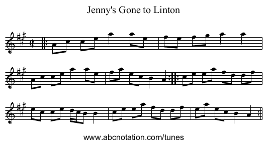 Jenny's Gone to Linton - staff notation