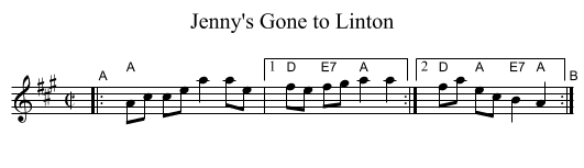 Jenny's Gone to Linton - staff notation