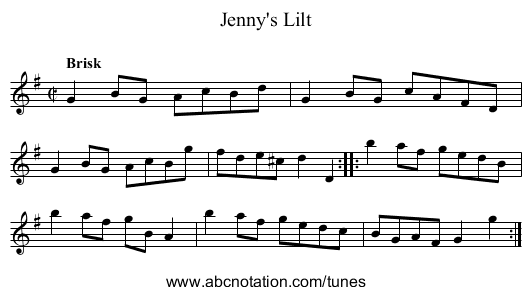 Jenny's Lilt - staff notation