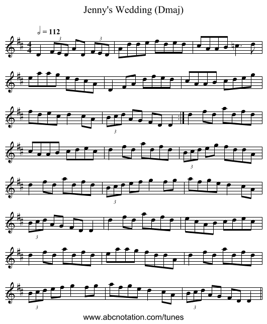 Jenny's Wedding (Dmaj) - staff notation