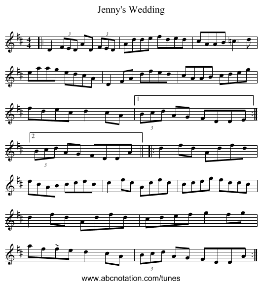 Jenny's Wedding - staff notation