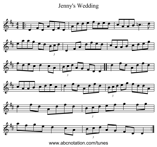 Jenny's Wedding - staff notation