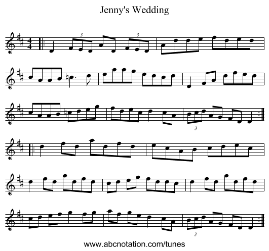 Jenny's Wedding - staff notation