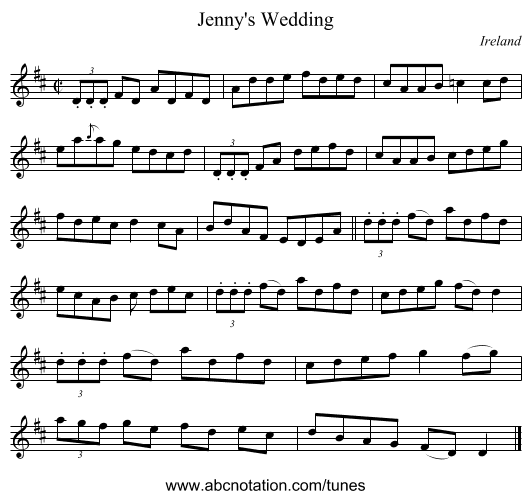 Jenny's Wedding - staff notation