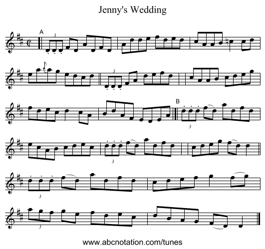 Jenny's Wedding - staff notation