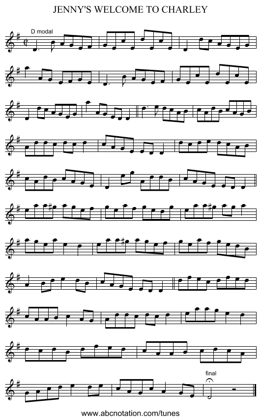 JENNY'S WELCOME TO CHARLEY - staff notation