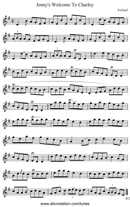 Jenny's Welcome To Charley - staff notation