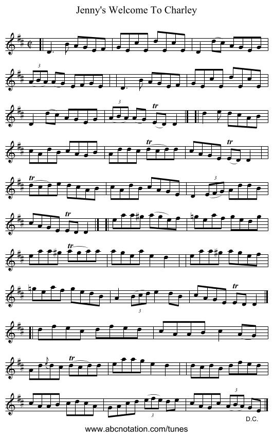 Jenny's Welcome To Charley - staff notation