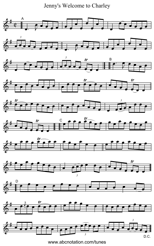 Jenny's Welcome to Charley - staff notation