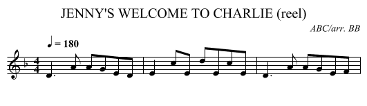 JENNY'S WELCOME TO CHARLIE (reel) - staff notation