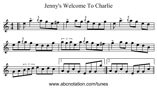 Jenny's Welcome To Charlie - staff notation