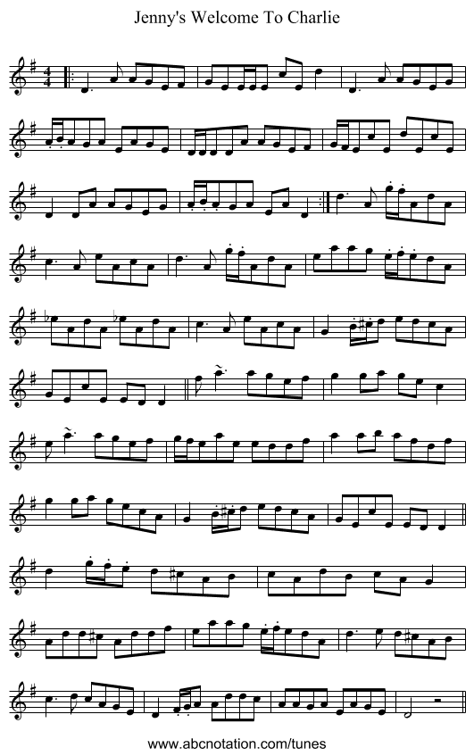 Jenny's Welcome To Charlie - staff notation