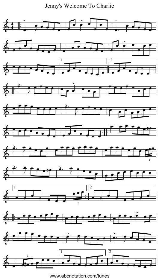 Jenny's Welcome To Charlie - staff notation