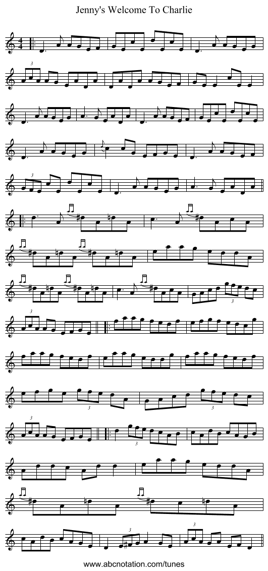 Jenny's Welcome To Charlie - staff notation