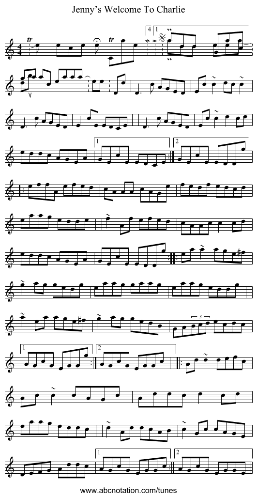 Jenny’s Welcome To Charlie - staff notation