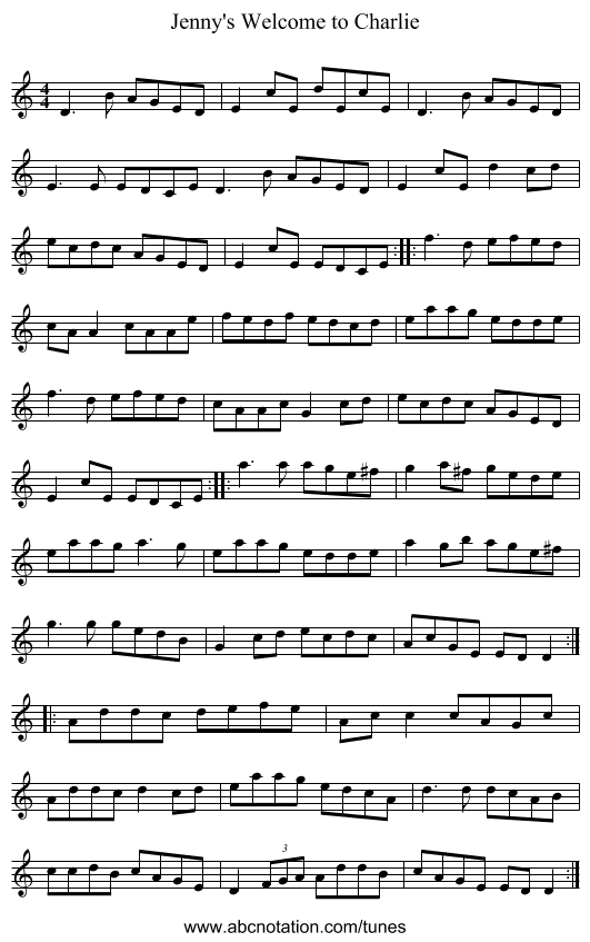 Jenny's Welcome to Charlie - staff notation