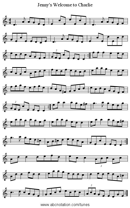 Jenny's Welcome to Charlie - staff notation
