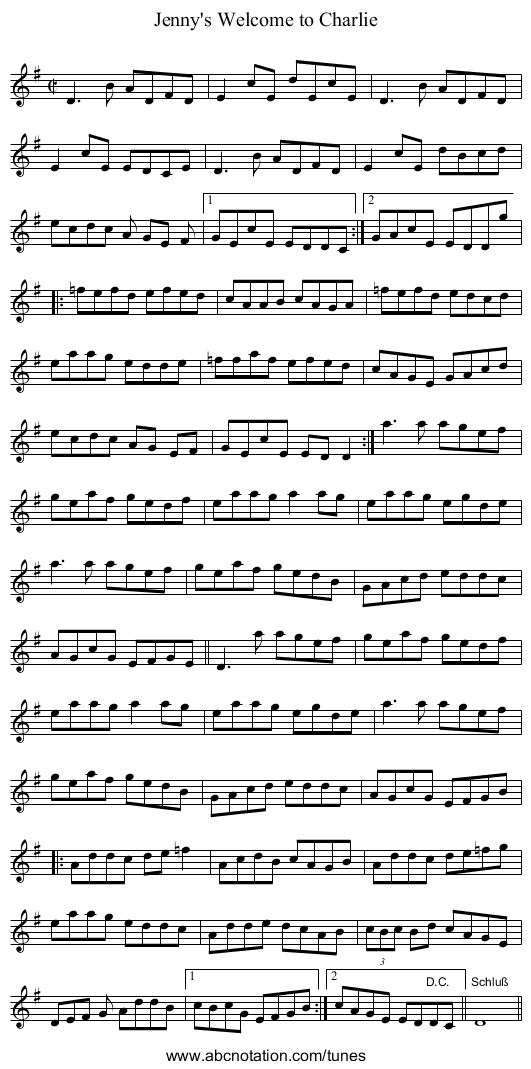 Jenny's Welcome to Charlie - staff notation