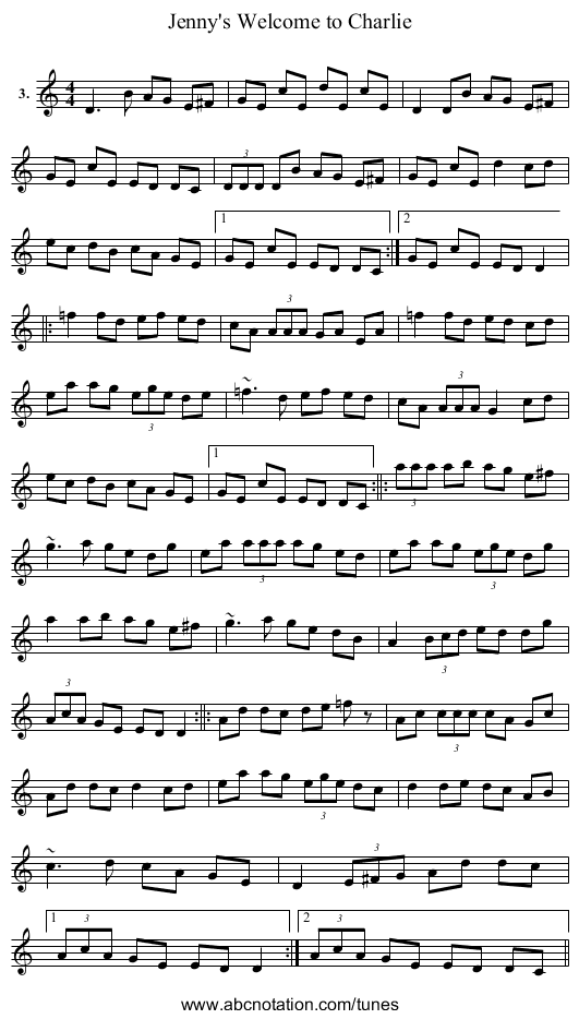 Jenny's Welcome to Charlie - staff notation