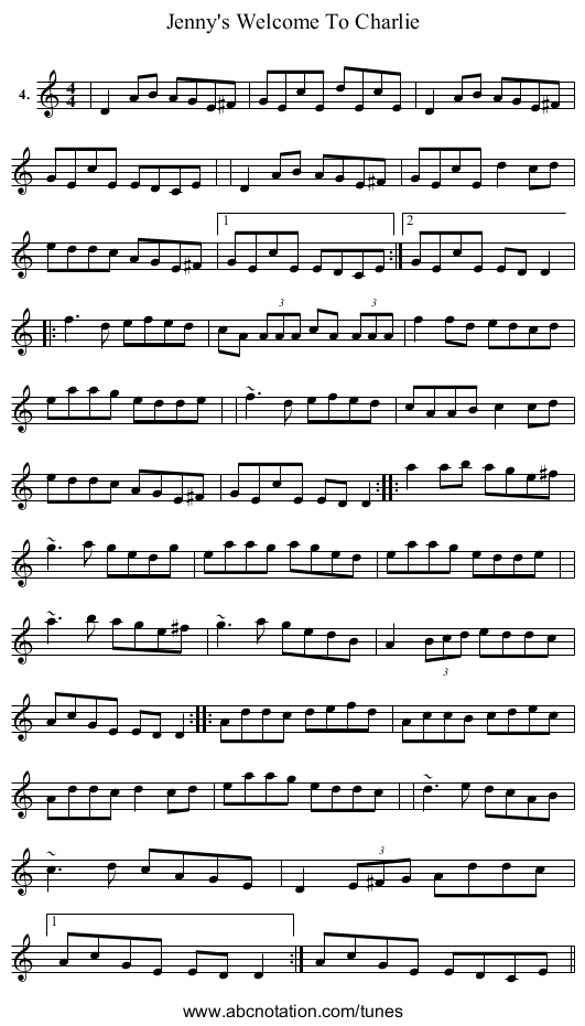 Jenny's Welcome To Charlie - staff notation