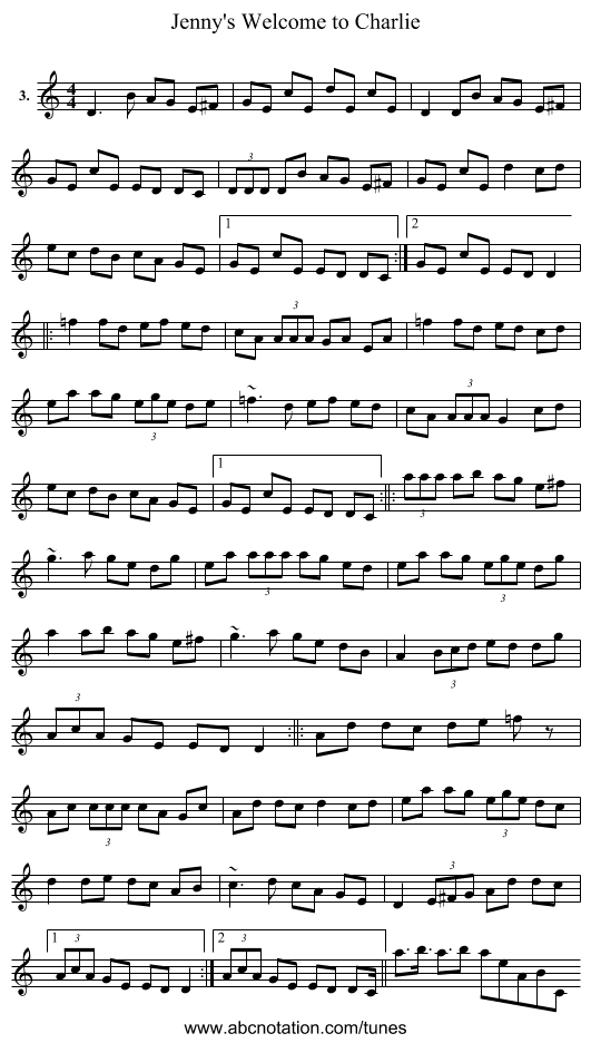 Jenny's Welcome to Charlie - staff notation