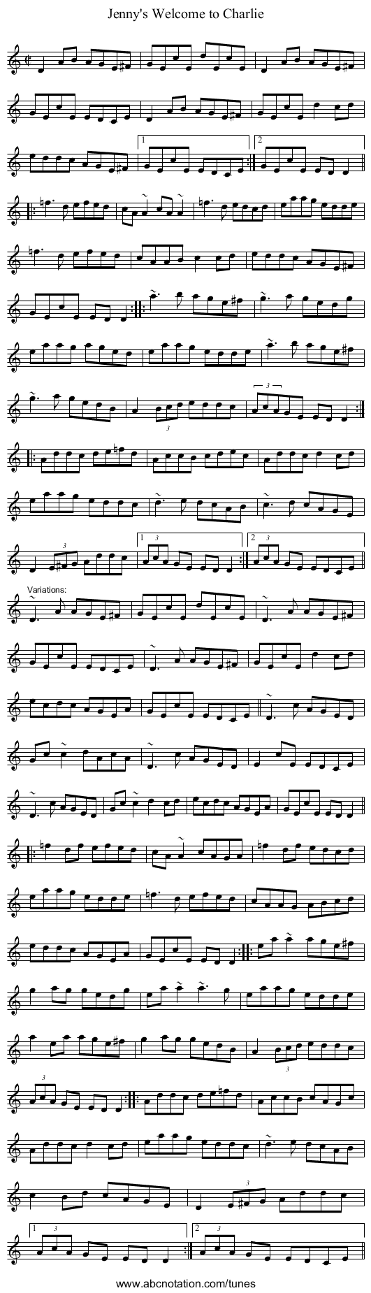 Jenny's Welcome to Charlie - staff notation