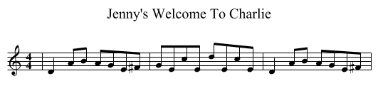 Jenny's Welcome To Charlie - staff notation