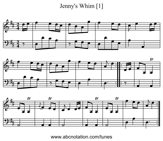 Jenny's Whim [1] - staff notation