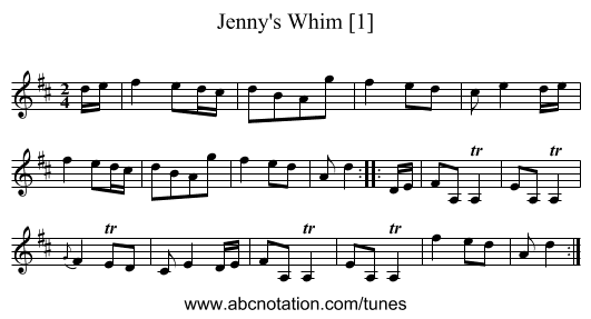 Jenny's Whim [1] - staff notation