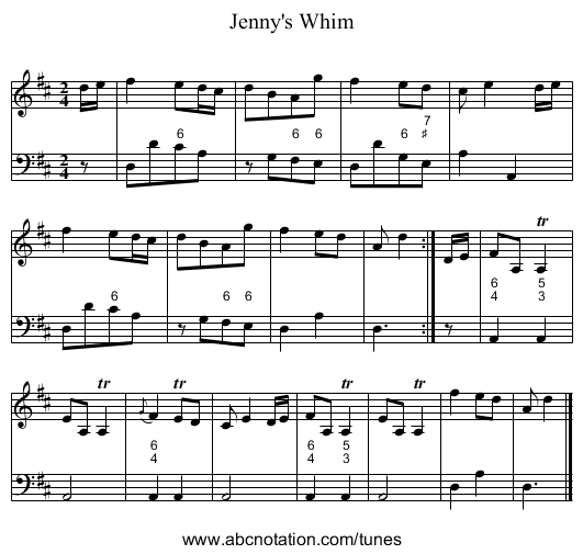 Jenny's Whim - staff notation