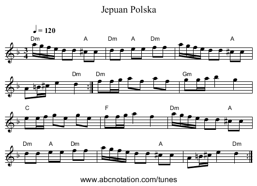Jepuan Polska - staff notation