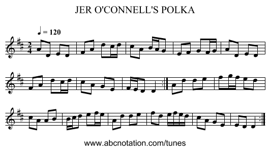 JER O'CONNELL'S POLKA - staff notation