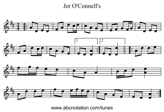 Jer O'Connell's - staff notation