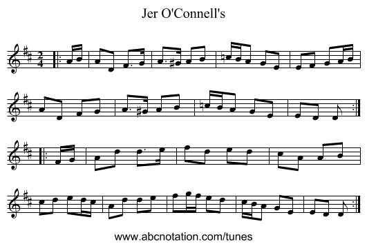 Jer O'Connell's - staff notation