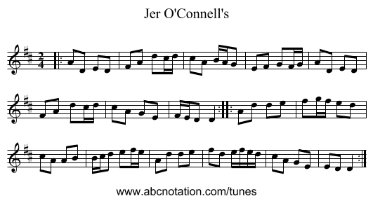 Jer O'Connell's - staff notation