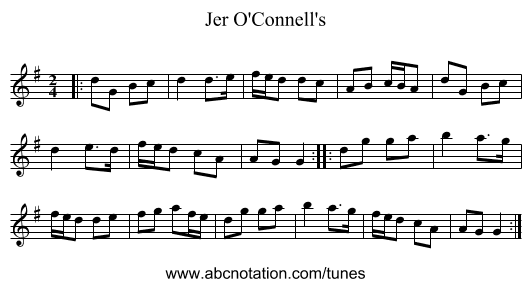 Jer O'Connell's - staff notation